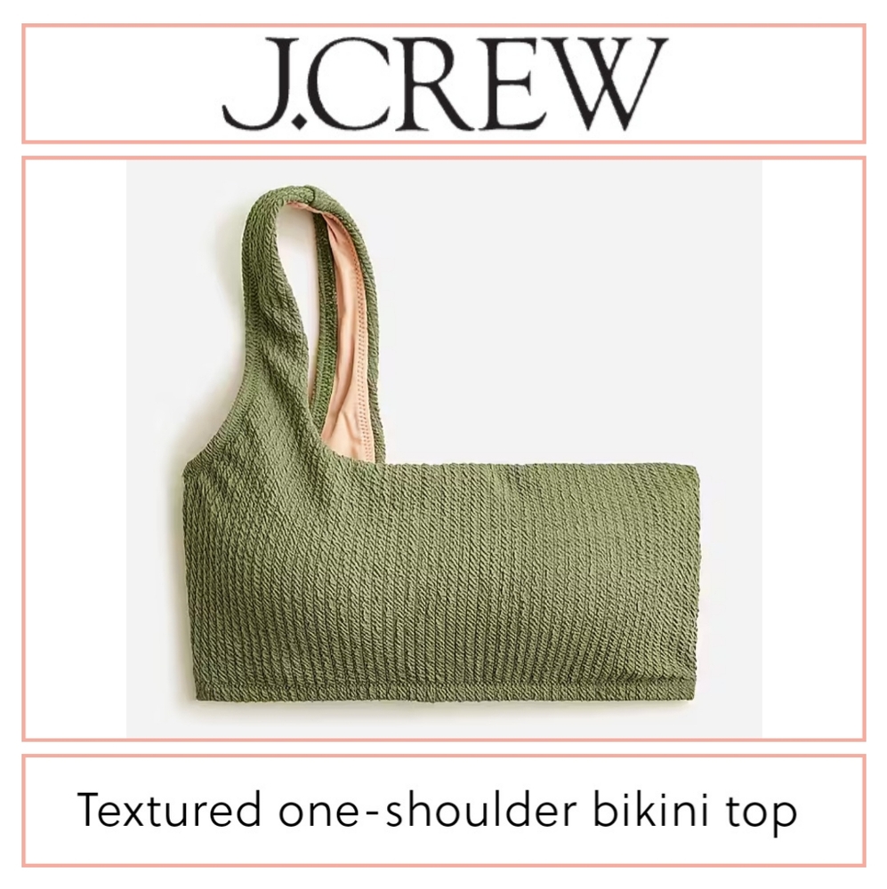 NWT J. CREW Bikini Top | Size 2X | Textured One-Shoulder Bikini | Olive Green